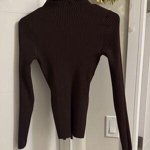 Babaton Dark Brown Ribbed Long Sleeve Top
